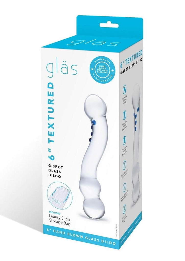 Glas Curved G-Spot Glass Textured Dildo - Blue/Clear - 6in