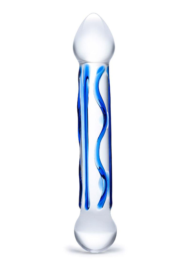 Glas Full Tip Glass Textured Dildo - Blue/Clear - 6.5in