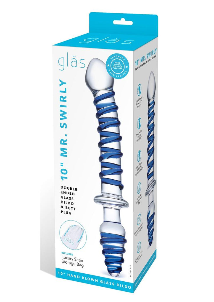 Glas Mr Swirly Double Ended Glass Dildo and Butt Plug - Blue/Clear - 10in