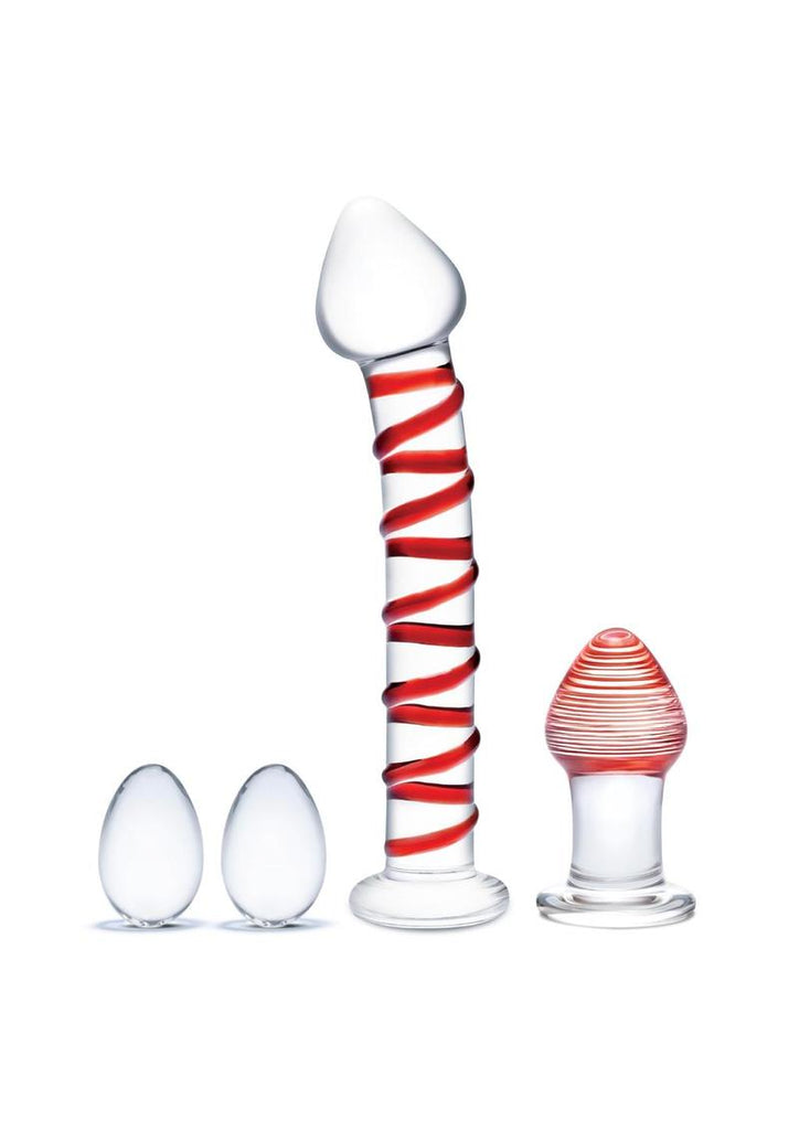 Glas Mr. Swirly Set with Glass Kegal Balls - Clear/Red - 4 Piece