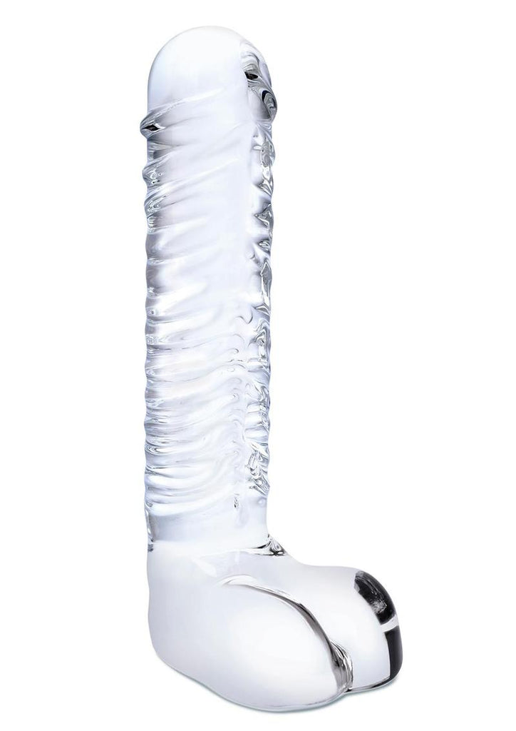 Glas Realistic Ribbed Glass G-Spot Dildo with Balls - Clear - 8in