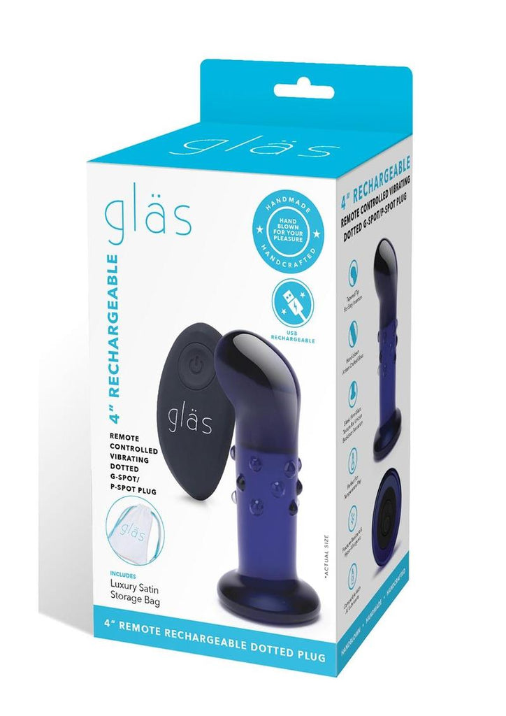 Glas Rechargeable Remote Controlled Vibrating Glass Dotted G-Spot/P-Spot Plug - Blue - 4in