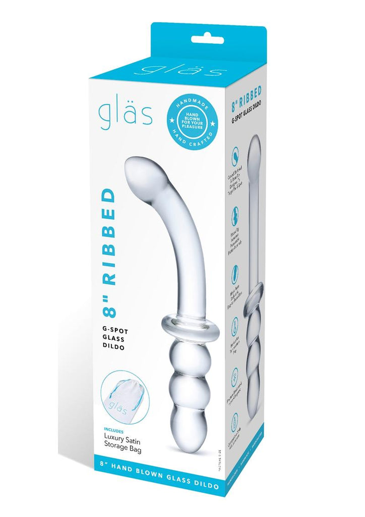 Glas Ribbed G-Spot Glass Dildo - Clear - 8in