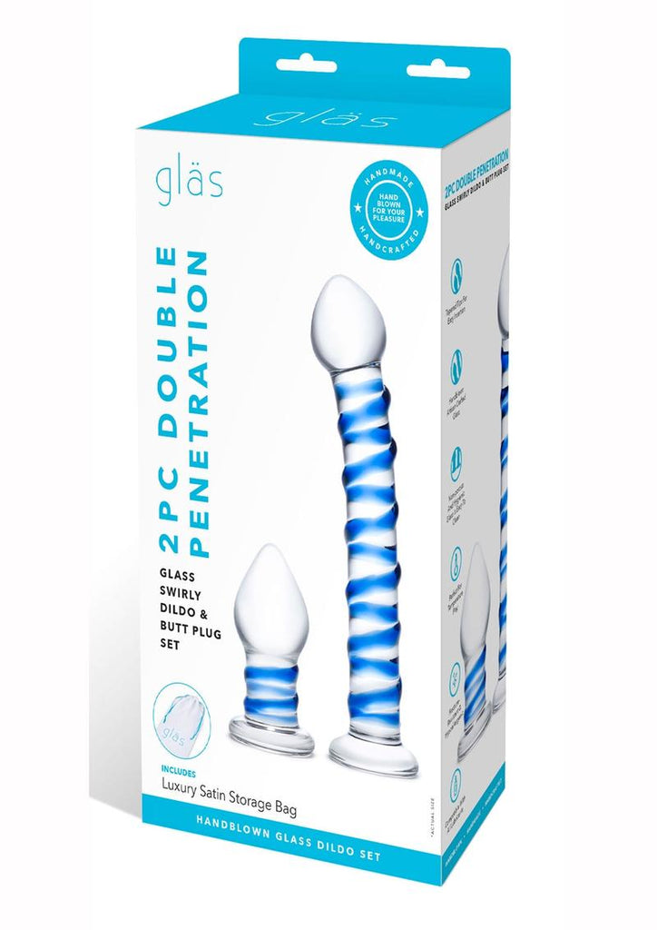 Glas Swirly Dildo and Buttplug - Blue/Clear - 2 Piece/Set