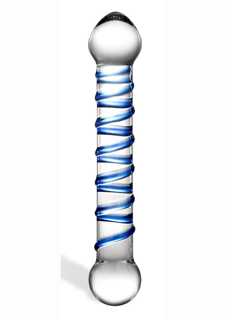 Glass Spiral Glass Textured Dildo - Blue/Clear - 6.5in