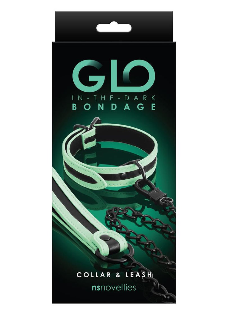 Glo Bondage Glow In The Dark Collar and Leash - Glow In The Dark/Green