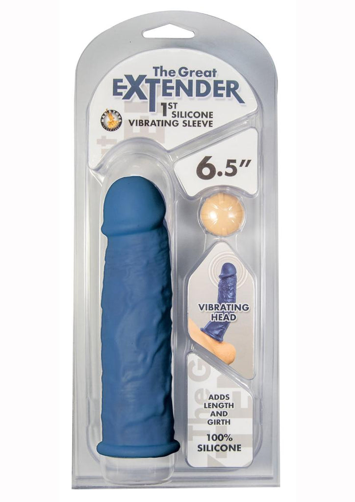 Great Extender 1st Silicone Vibrating Sleeve - Blue - 6.5in