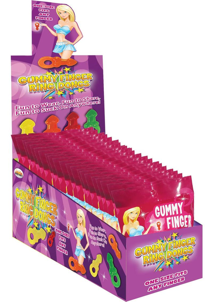 Gummy Finger Ring Dongs - Assorted Colors - 12 Packs Per Display