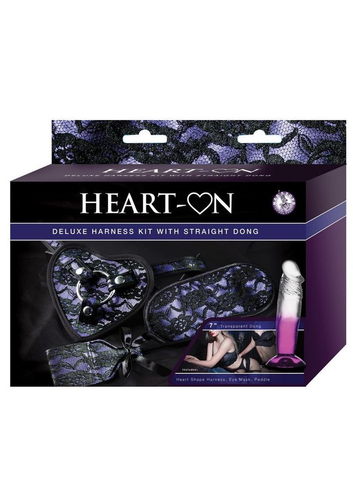 Heart On Deluxe Harness Kit with Straight Dildo - Black/Purple