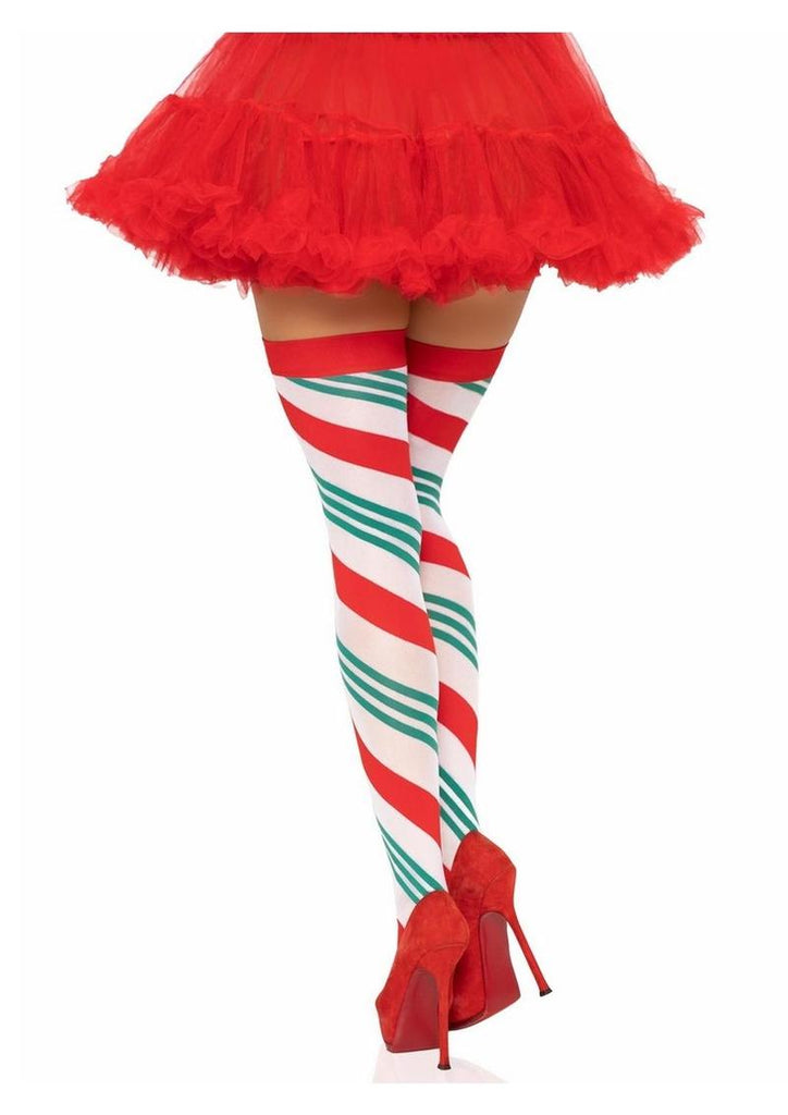 Holiday Ribbon Thigh High - Green/Red/White - One Size