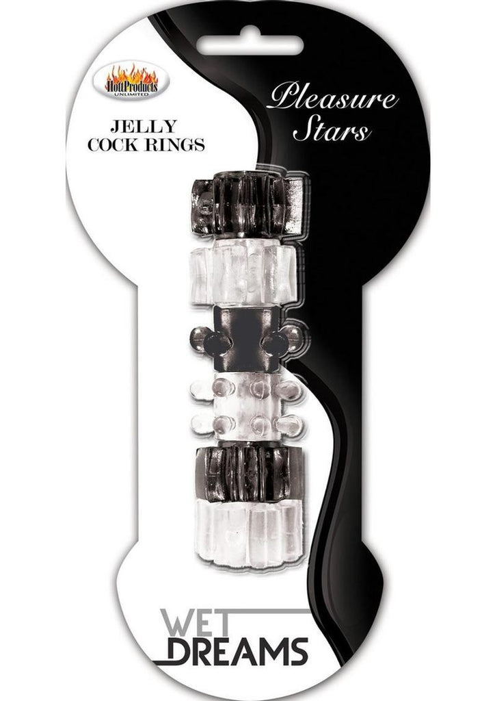 Hung Pleasure Stars Jelly Cock Rings - Black/Clear - 6 Per Pack