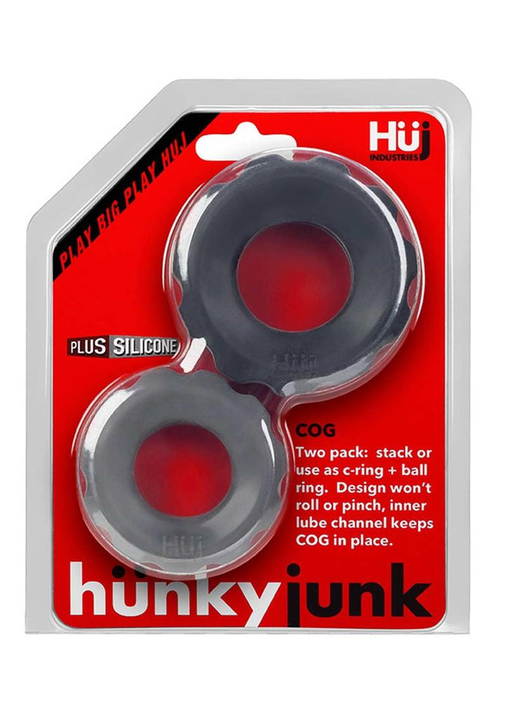 Hunkyjunk Cog Silicone Cock Ring - Assorted Colors/Black/Gray - 2 Pack