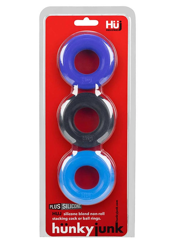 Hunkyjunk Huj3 Silicone C-Rings - Assorted Colors/Black/Blue/Teal - 3 Pack