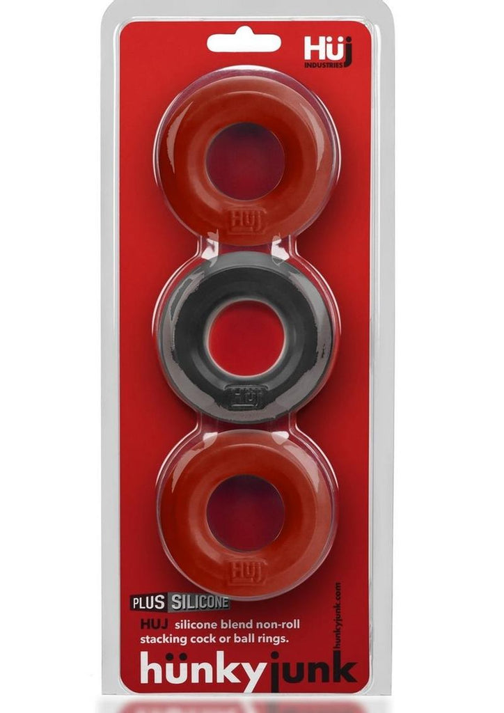Hunkyjunk Huj3 Silicone C-Rings (3 Pack) - Cherry/Tar - Black/Red