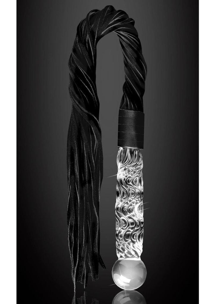 Icicles No. 38 Textured Glass Dildo with Flogger - Black/Clear - 26.5in