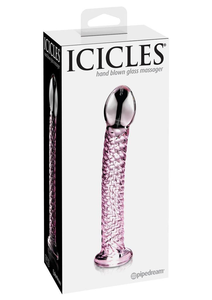 Icicles No 53 Textured Glass Dildo - Clear/Pink - 6.75in