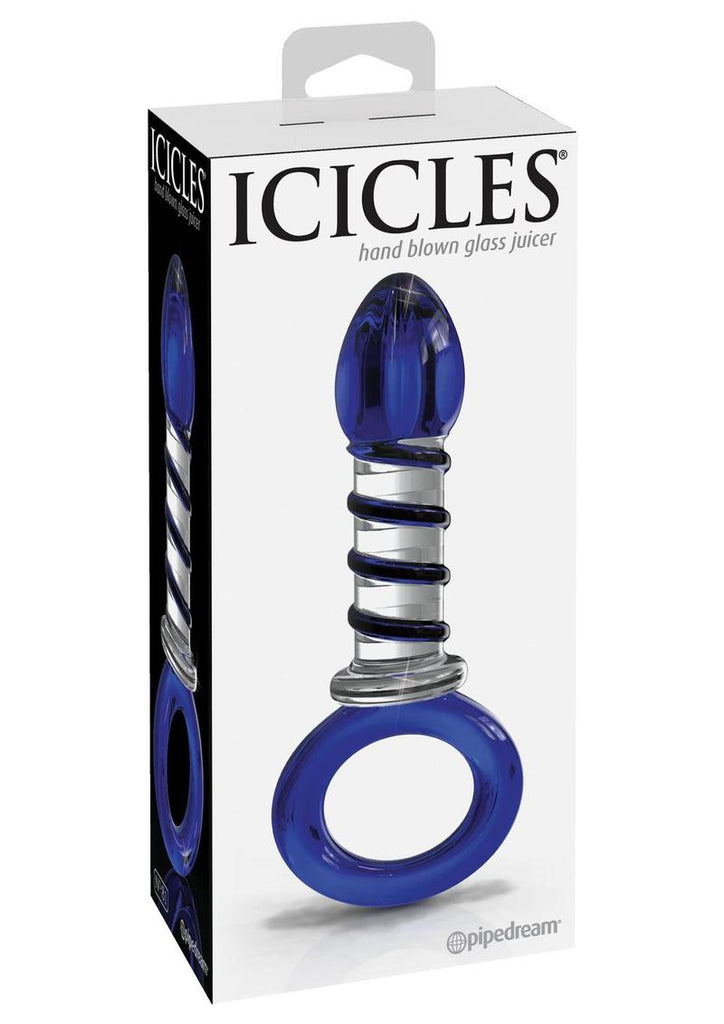 Icicles No 81 Textured Glass Juicer Anal Probe - Blue/Clear