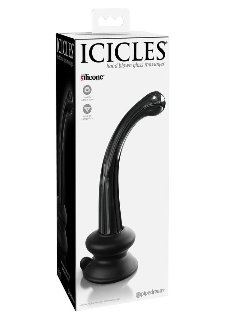 Icicles No. 87 Glass G-Spot Wand with Bendable Silicone Suction Cup - Black