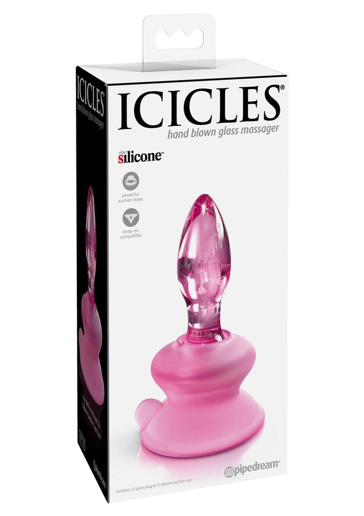 Icicles No. 90 Glass Anal Plug with Bendable Silicone Suction Cup - Pink