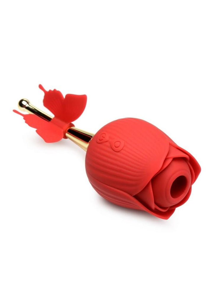 Inmi Bloomgasm Flutter Rose Rechargeable Silicone Sucking Rose with Butterfly Teaser - Gold/Red