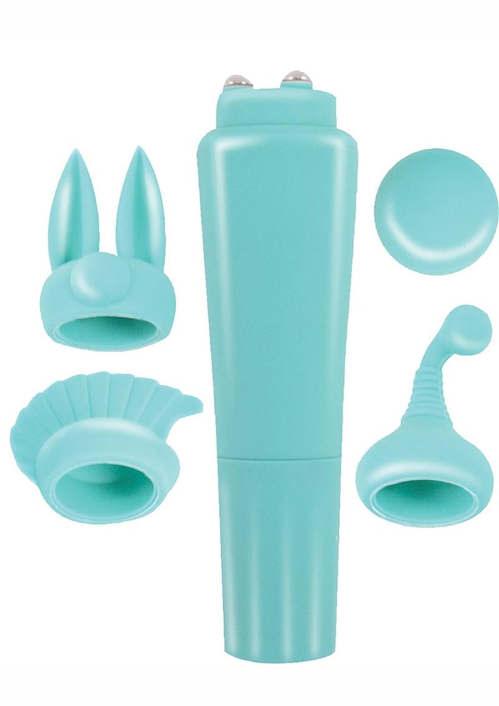 Intense Clit Teaser Kit Mini Vibrator with Silicone Attachments - Aqua/Blue