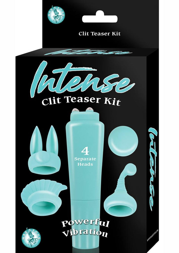 Intense Clit Teaser Kit Mini Vibrator with Silicone Attachments - Aqua/Blue