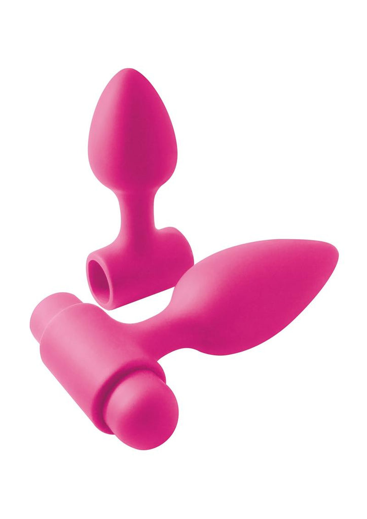 Inya Vibes-O-Spades Rechargeable Vibrating Silicone Butt Plug - Pink - Set