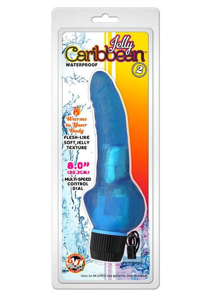 Jelly Caribbean Number 2 Jelly Realistic Vibrator with Clit Stimulator Waterproof - Blue - 8in