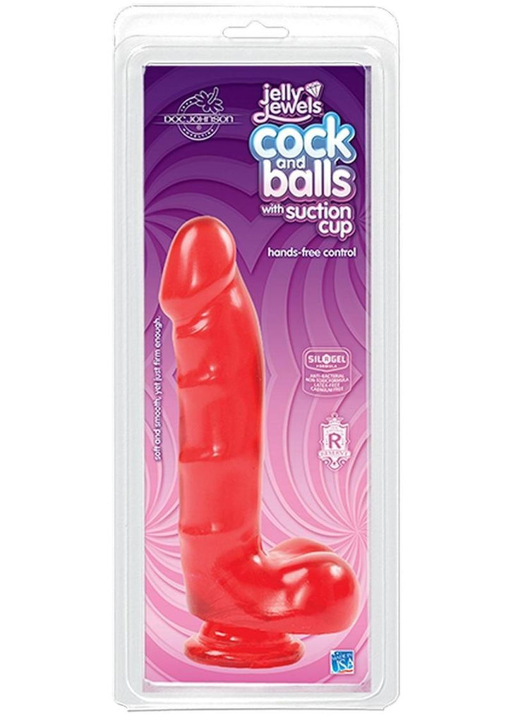 Jelly Jewels Dildo with Balls - Red - 6in