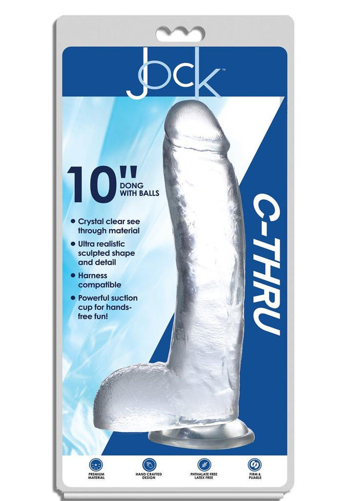 Jock C-Thru Realistic Dong with Balls - Clear - 10in