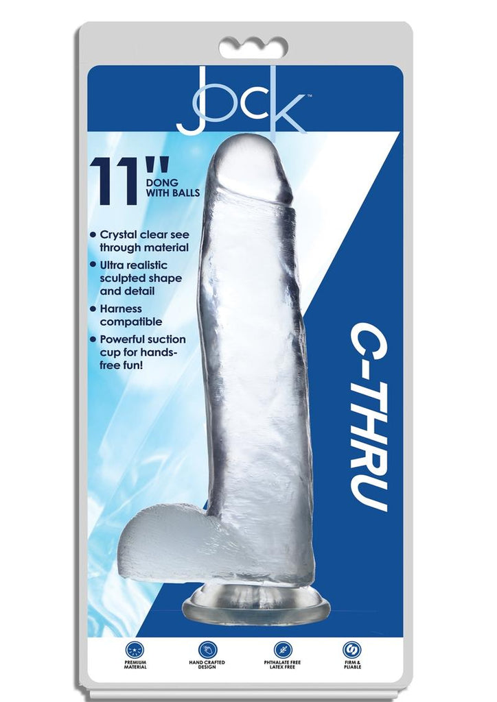Jock C-Thru Realistic Dong with Balls - Clear - 11 In