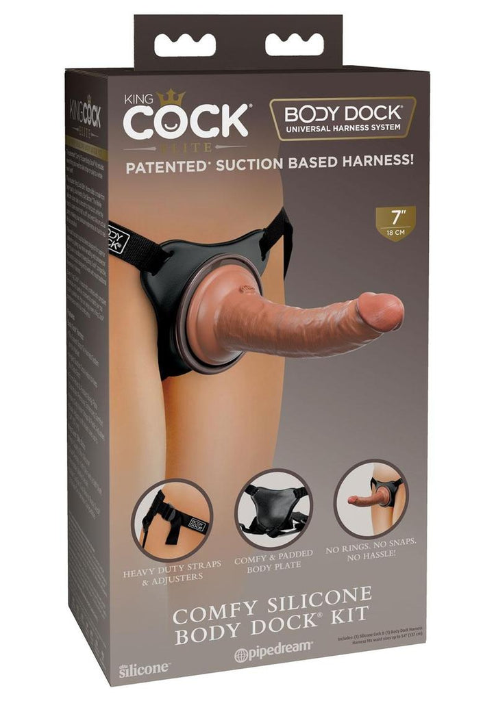 King Cock Comfy Silicone Body Dock Strap-On Kit with Dildo - Black/Caramel - 7in