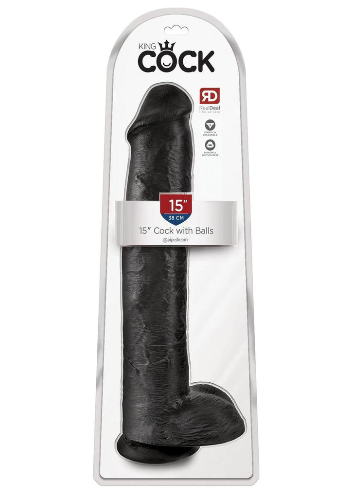 King Cock Dildo with Balls - Black - XLarge - 15in