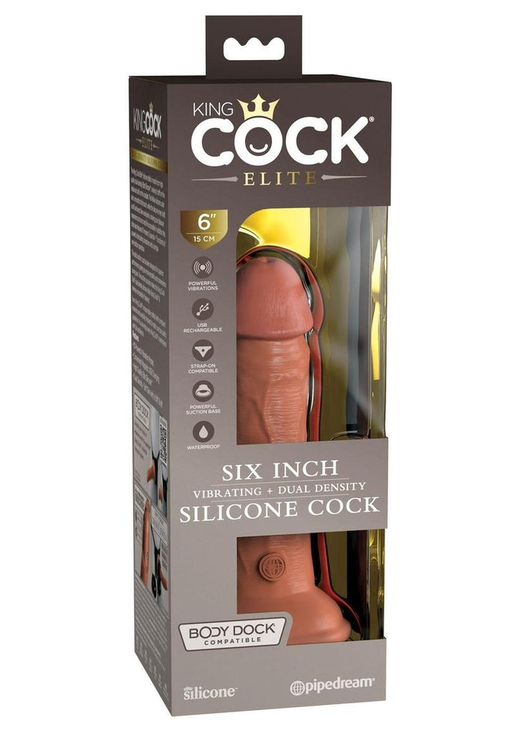 King Cock Elite Dual Density Vibrating Rechargeable Silicone Dildo - Caramel - 6in