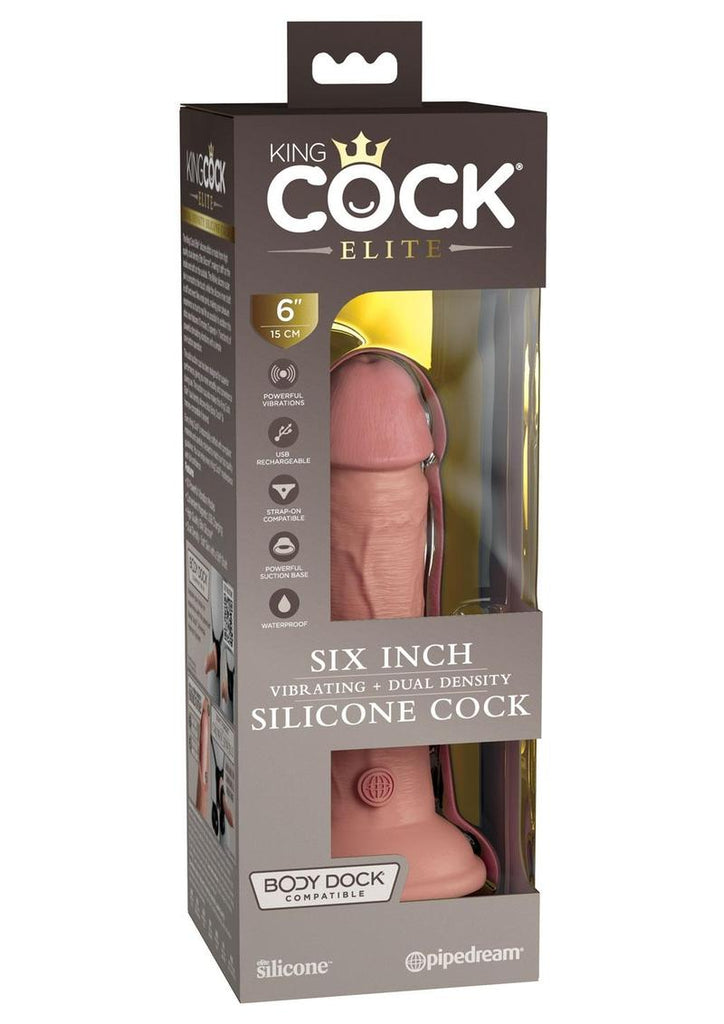 King Cock Elite Dual Density Vibrating Rechargeable Silicone Dildo - Vanilla - 6in