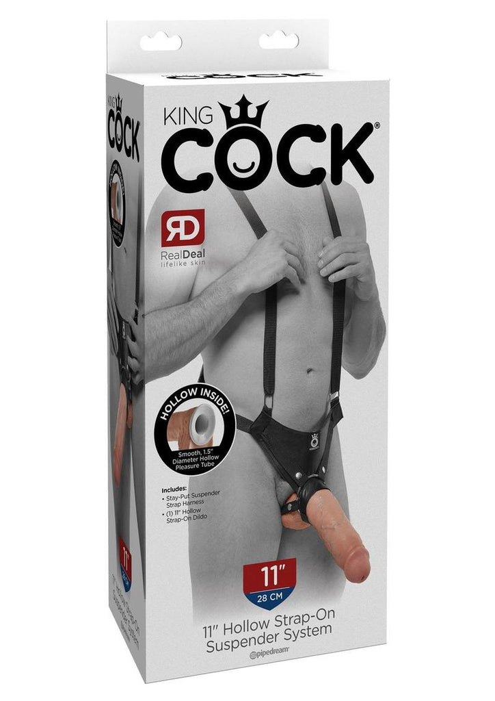 King Cock Hollow Strap-On Suspender System with Dildo - Black/Flesh/Vanilla - 11in