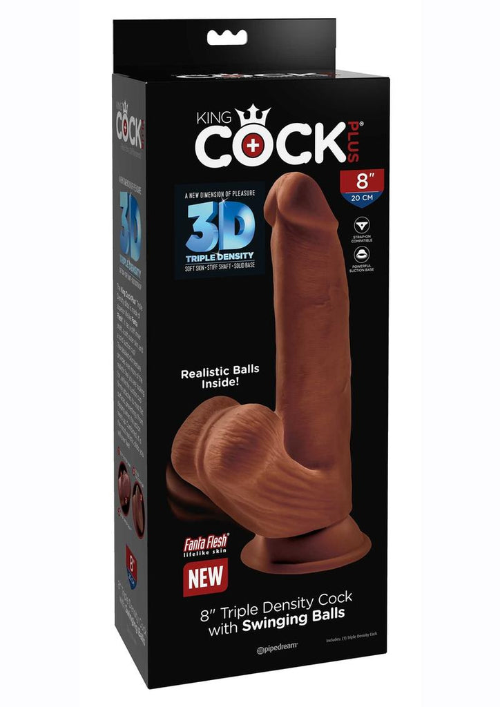 King Cock Plus Triple Density Dildo with Swinging Balls - Chocolate - 8in