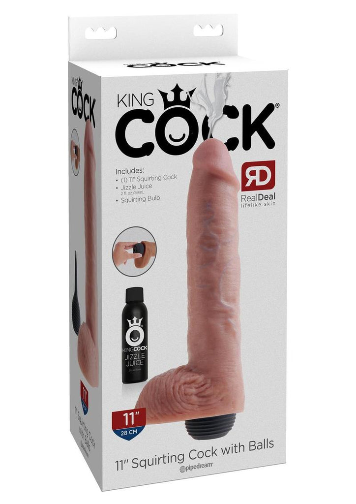 King Cock Squirting Dildo with Balls - Flesh/Vanilla - 11in