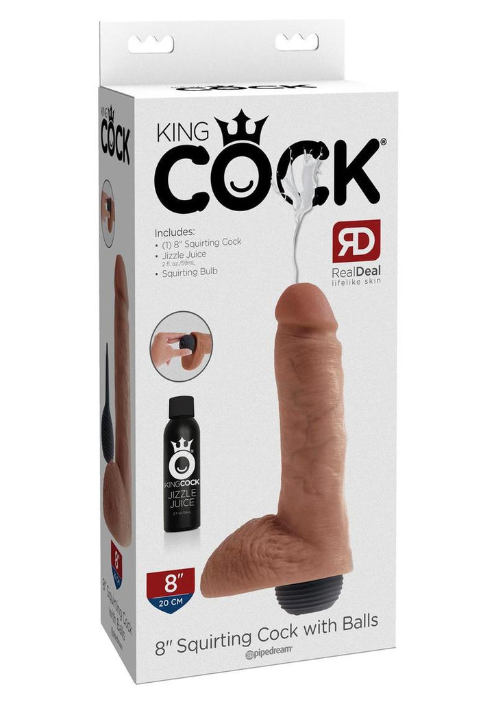 King Cock Squirting Dildo with Balls - Caramel/Tan - 8in