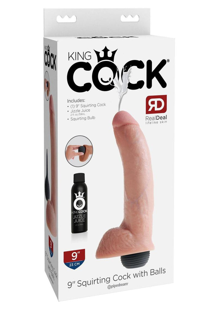 King Cock Squirting Dildo with Balls - Flesh/Vanilla - 9in