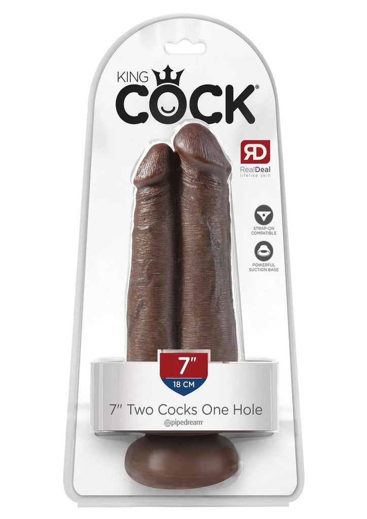 King Cock Two Cocks One Hole Dildo - Brown/Chocolate - 7in