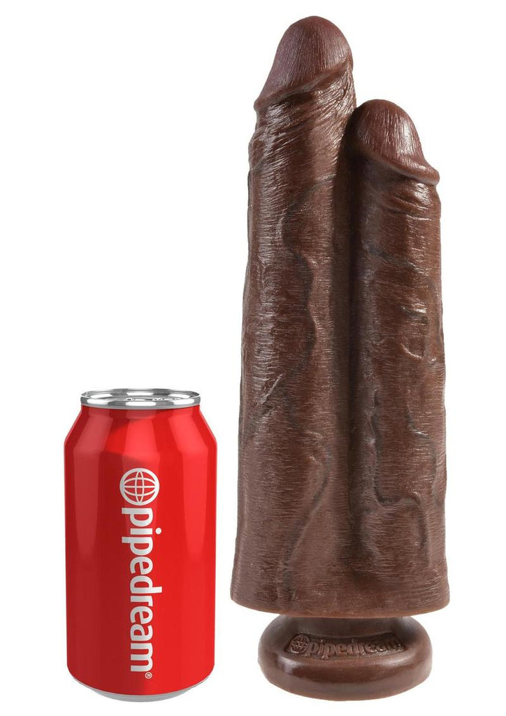 King Cock Two Cocks One Hole Dildo - Brown/Chocolate - 9in