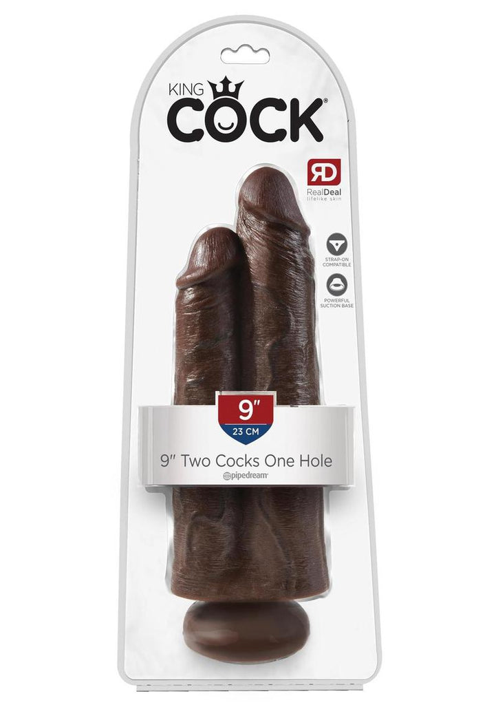 King Cock Two Cocks One Hole Dildo - Brown/Chocolate - 9in