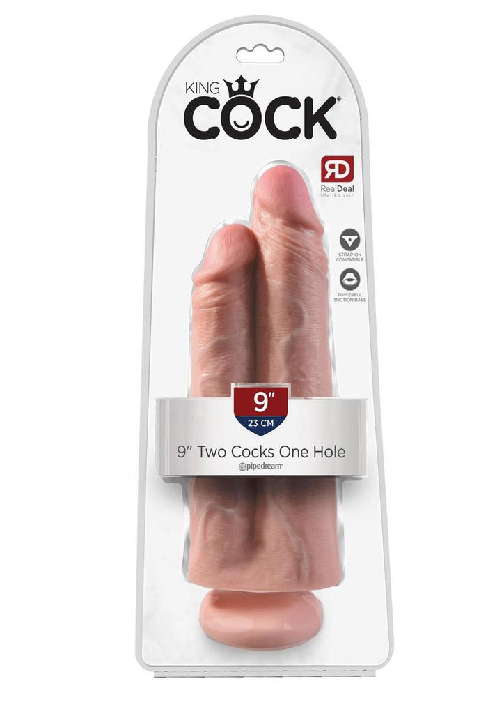 King Cock Two Cocks One Hole Dildo - Flesh/Vanilla - 9in
