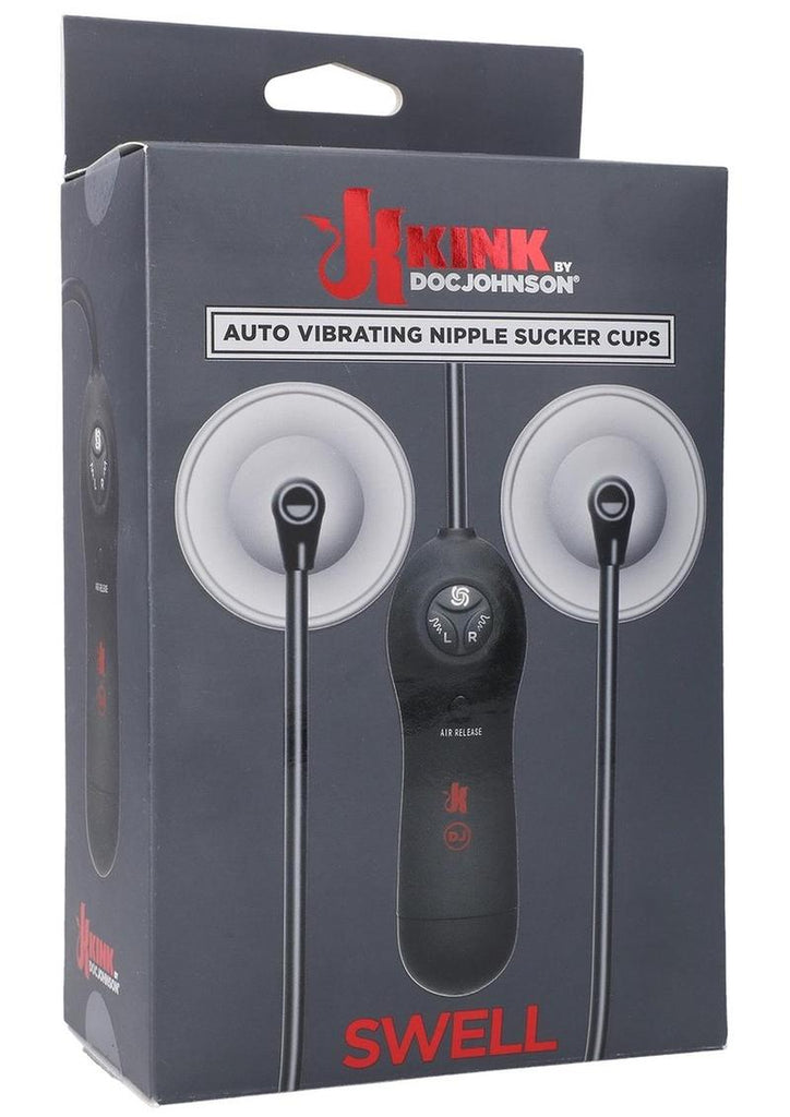 Kink Swell Auto Vibrating Nipple Sucker Cups with Wired Remote Control - Black