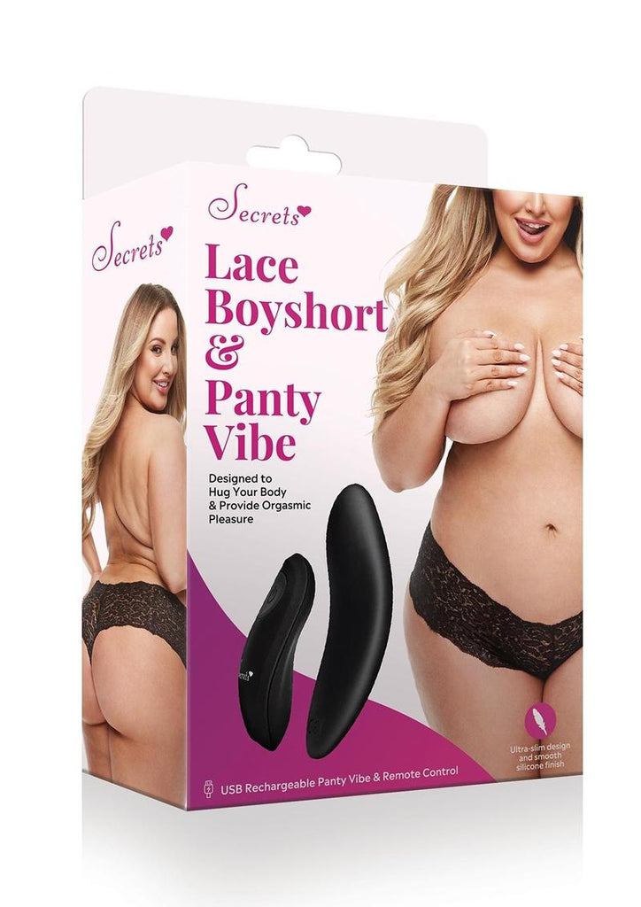 Lace Boyshort and Rechargeable Vibe - Black - Queen