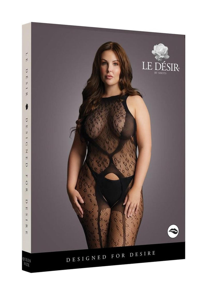 Le Desir Crotchless Leopard Bodystocking - Animal Print/Black - Queen