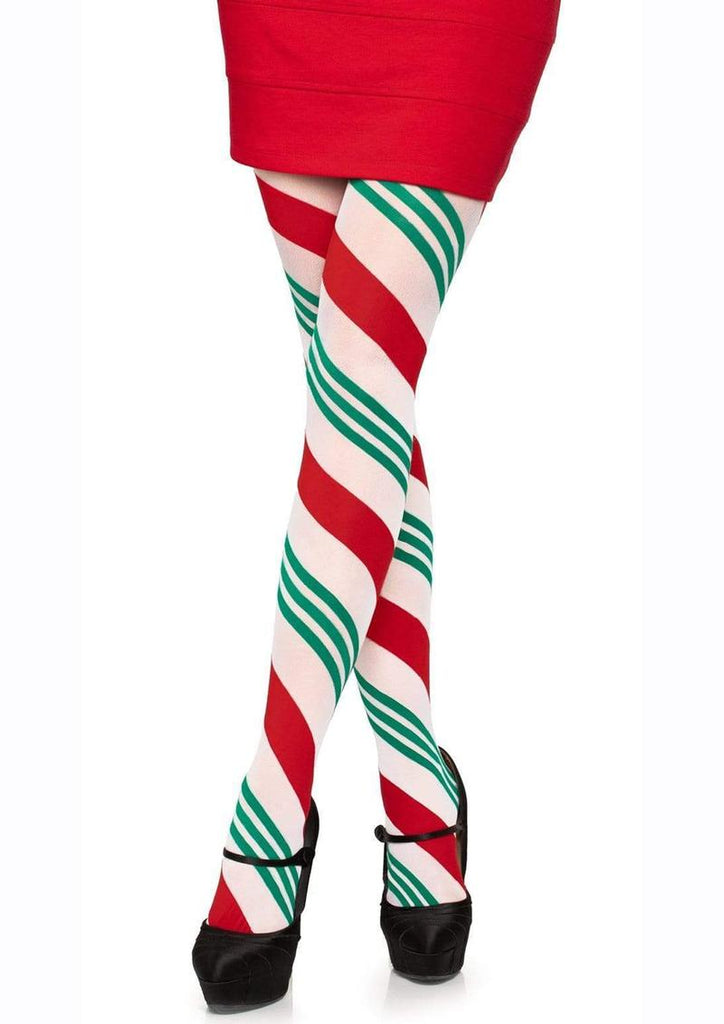Leg Avenue Holiday Ribbon Striped Tights - Green/Red - One Size