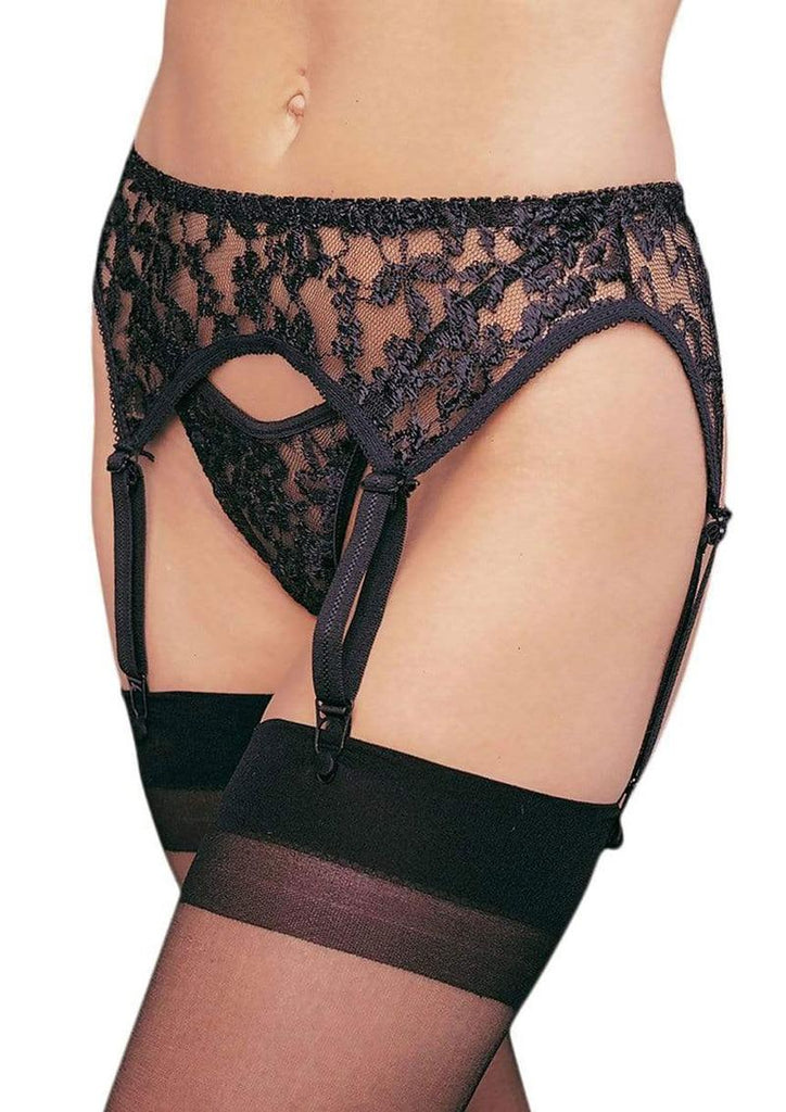 Leg Avenue Lace Garter Belt with Thong - Black - Plus Size/Queen - 2 Piece