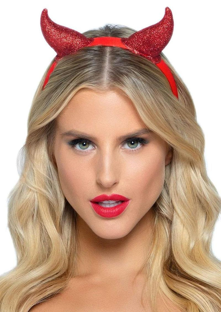 Leg Avenue Latex Glitter Devil Horn Headband - Red - One Size